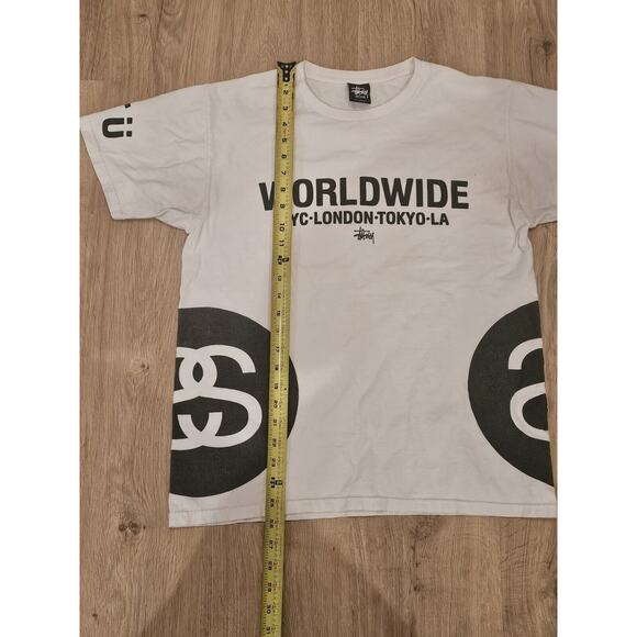 Vintage 00s Stussy AOP Big Logo Hype tee Skate OG rare Tokyo NYC Medium White - Picture 9 of 10